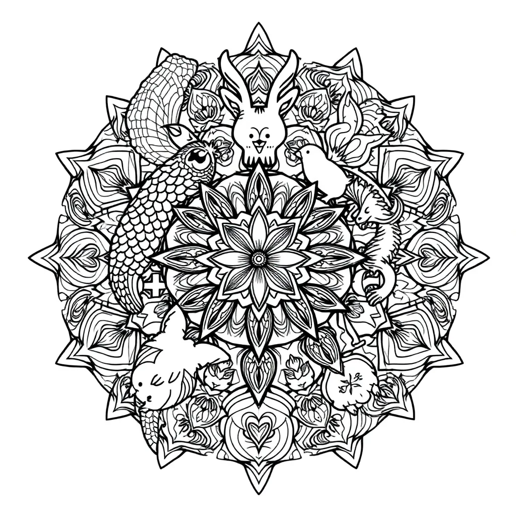 Animal Mandala coloring page