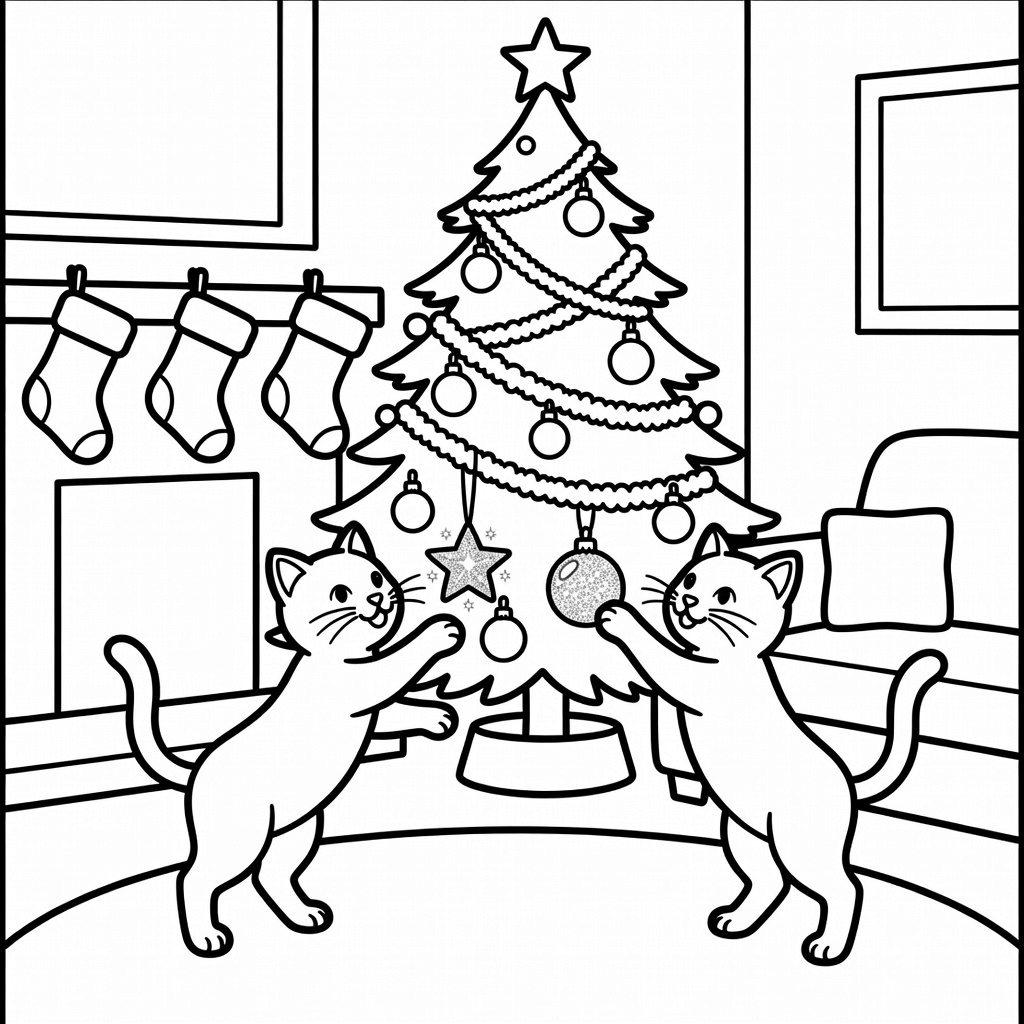 Christmas Cats coloring page