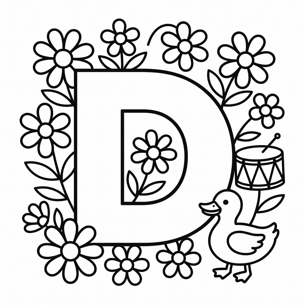 Letter D coloring page
