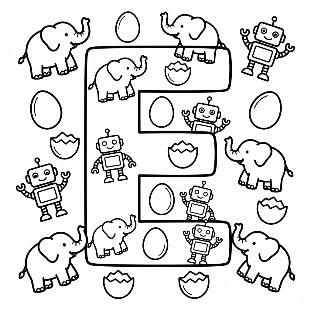 Letter E coloring page