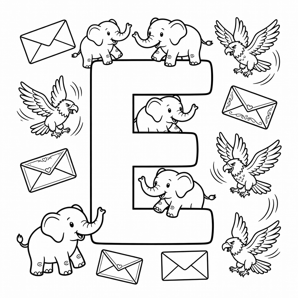 Letter E coloring page