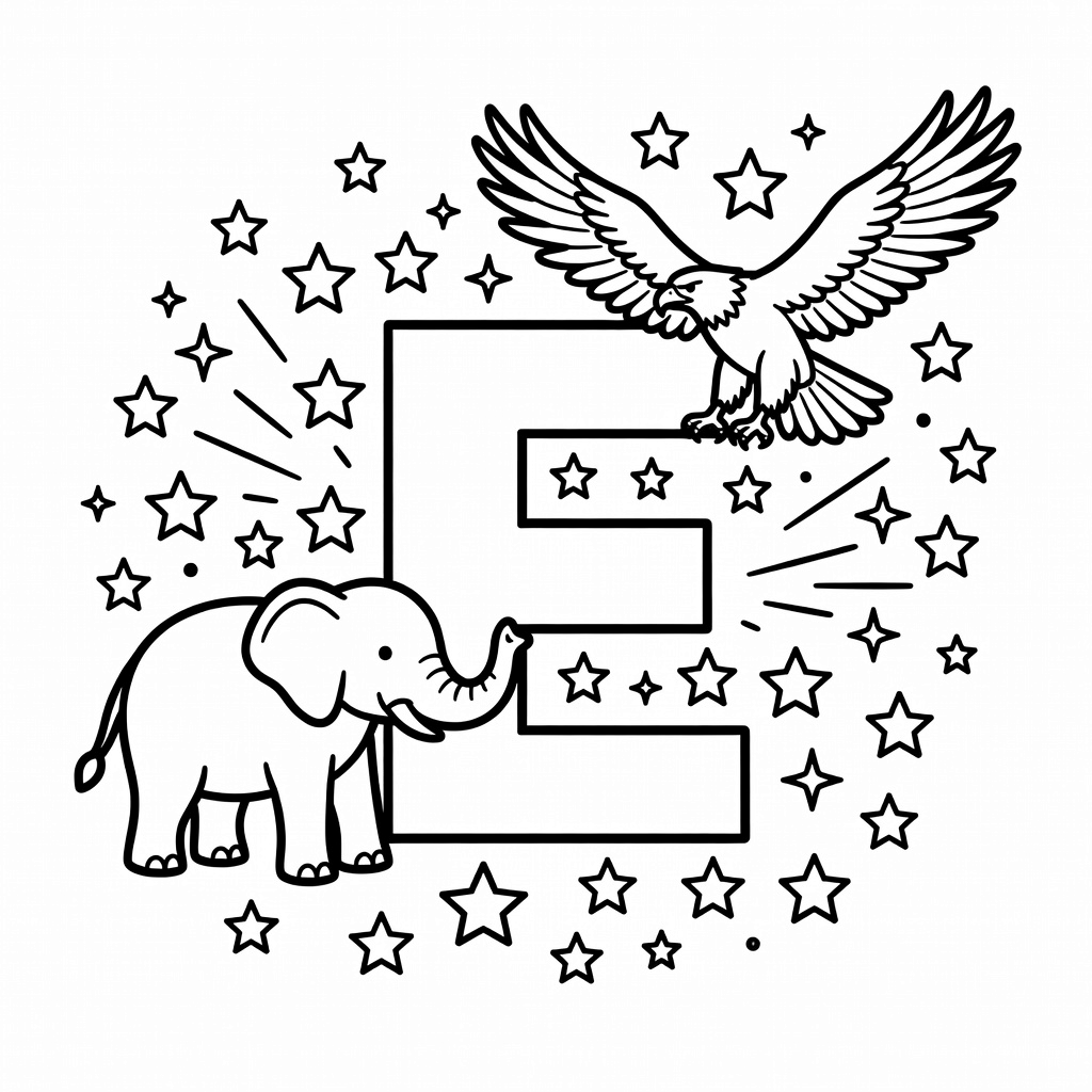 Letter E coloring page