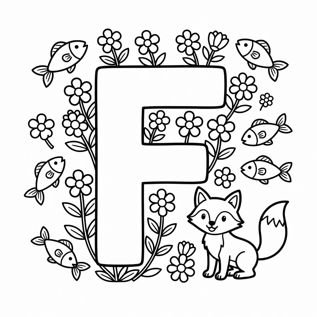 Letter F coloring page