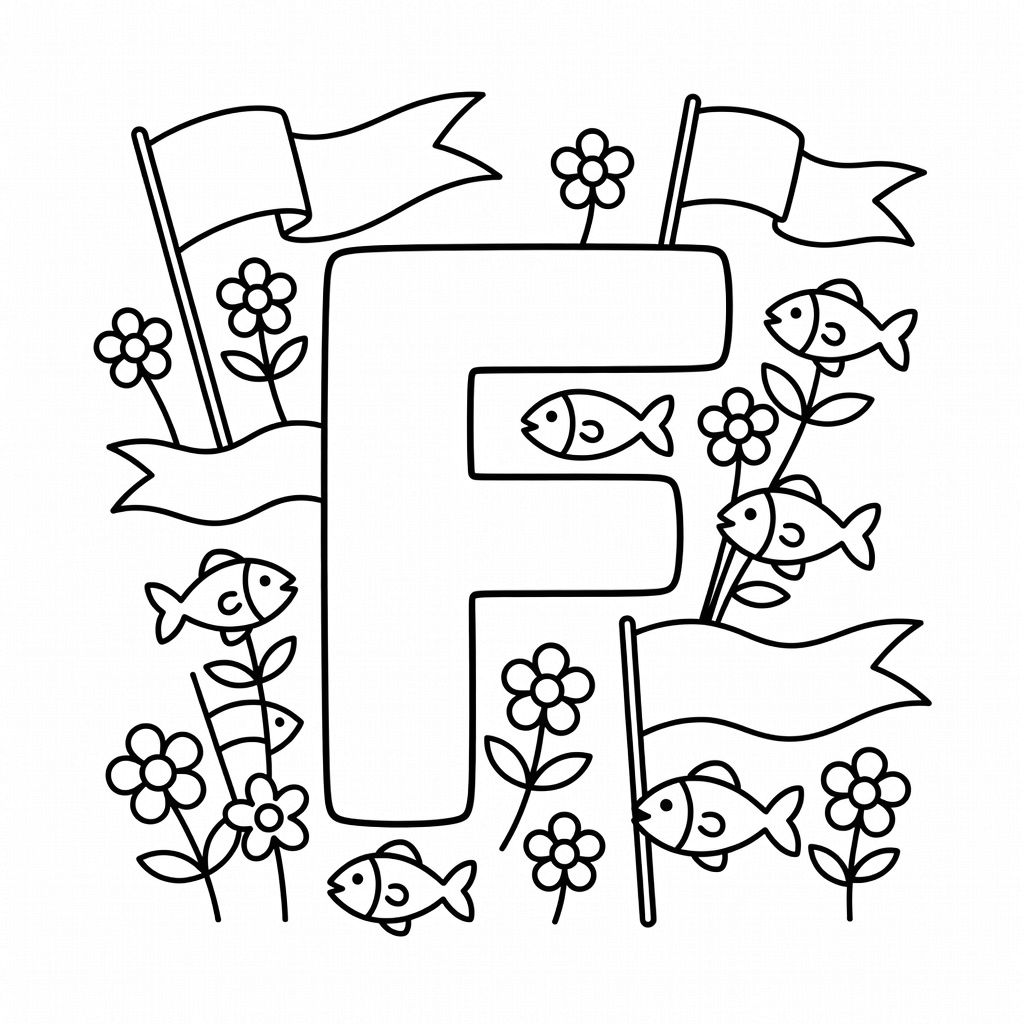 Letter F coloring page