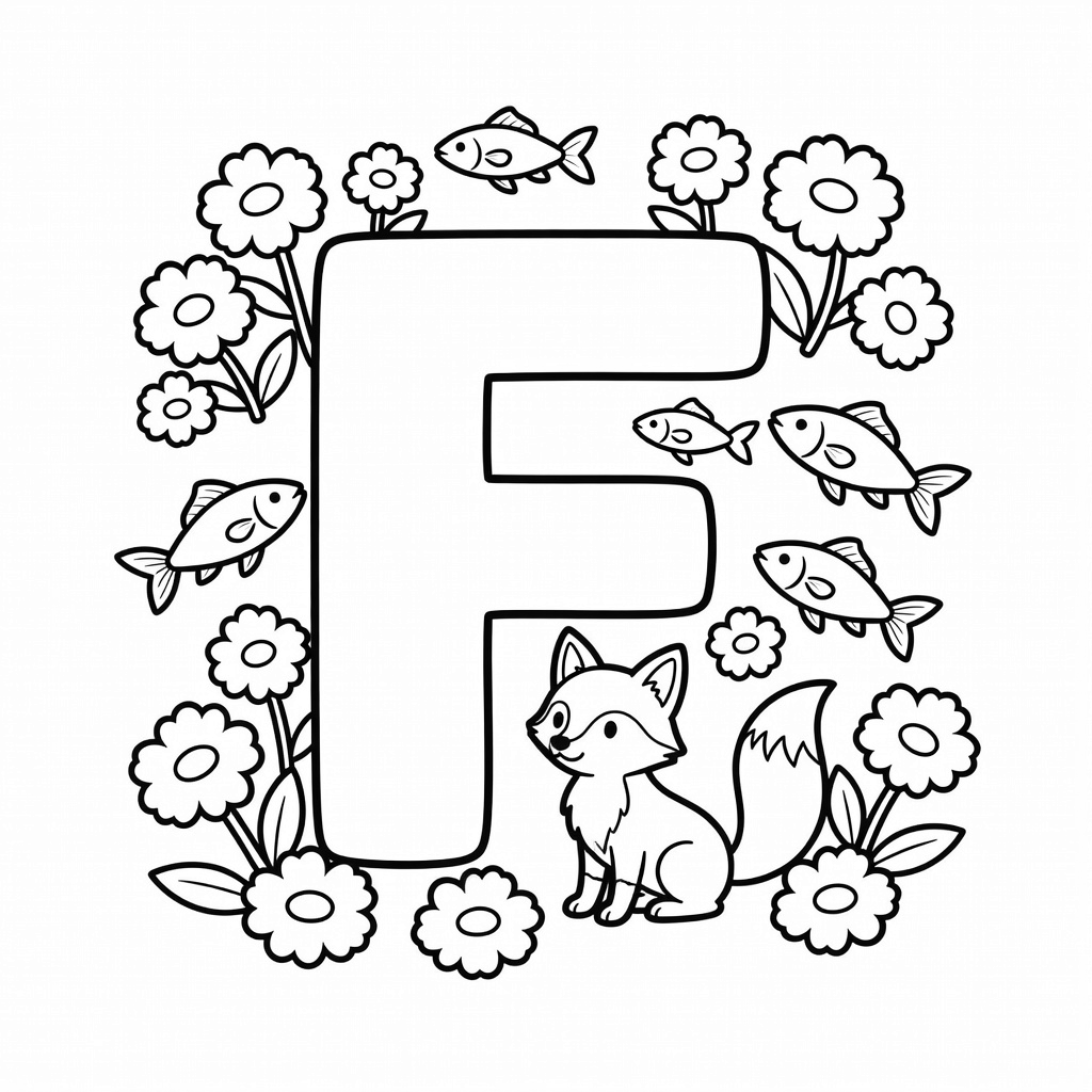 Letter F coloring page
