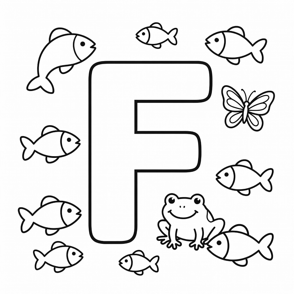 Letter F coloring page