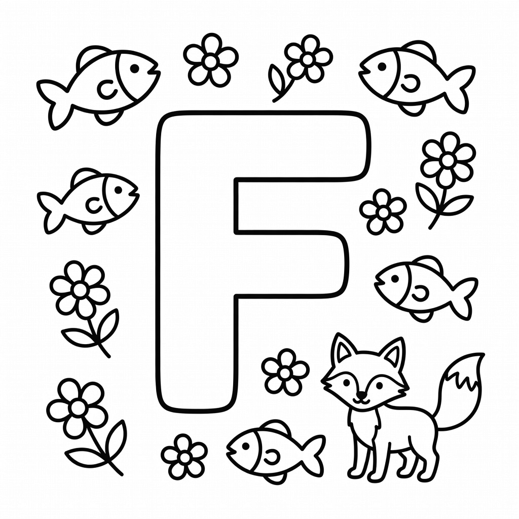 Letter F coloring page