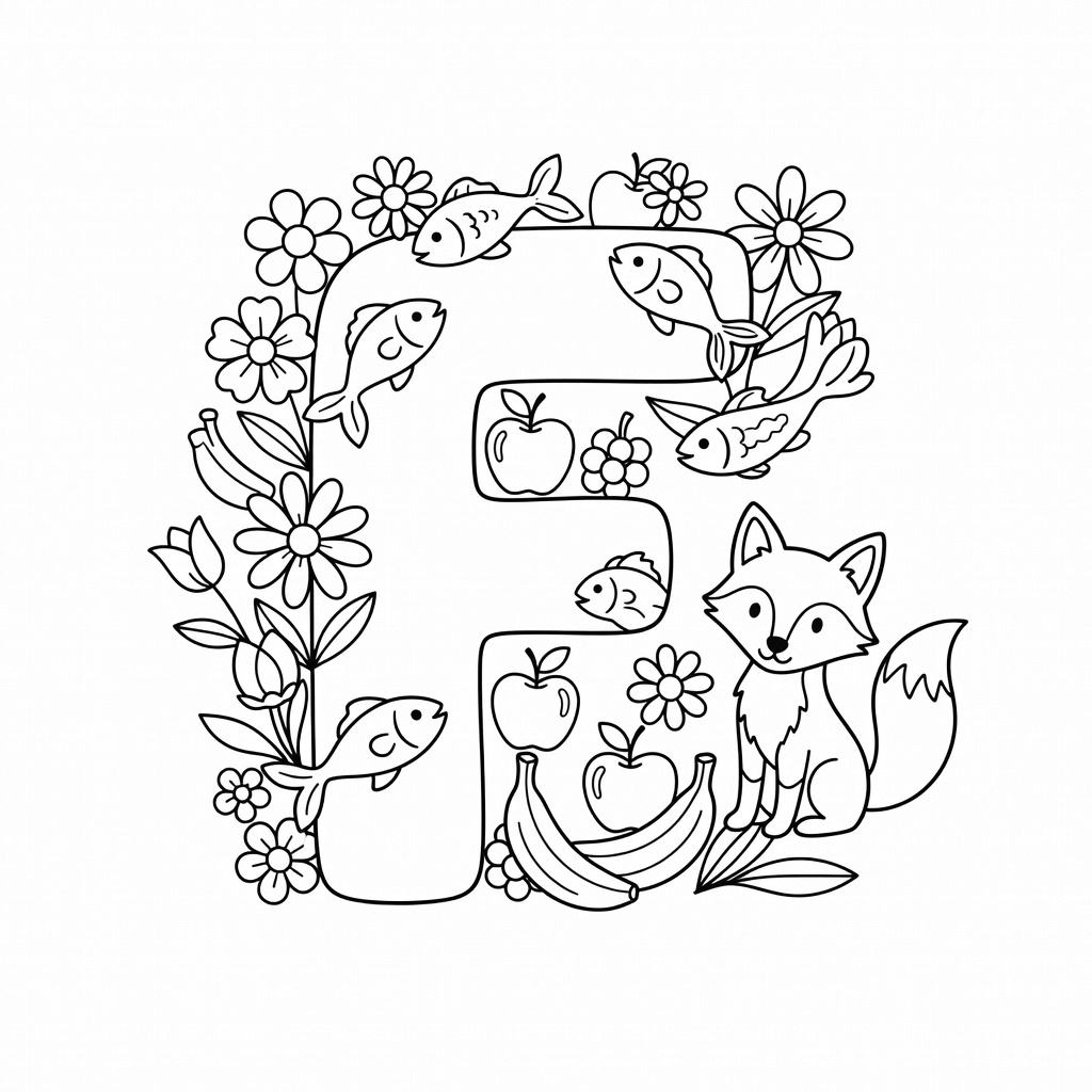 Letter F coloring page