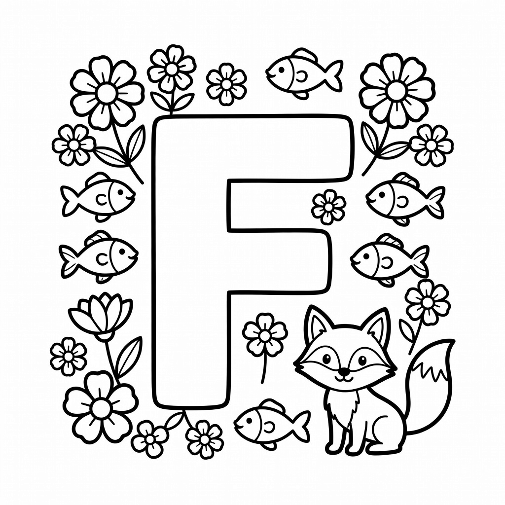 Letter F coloring page