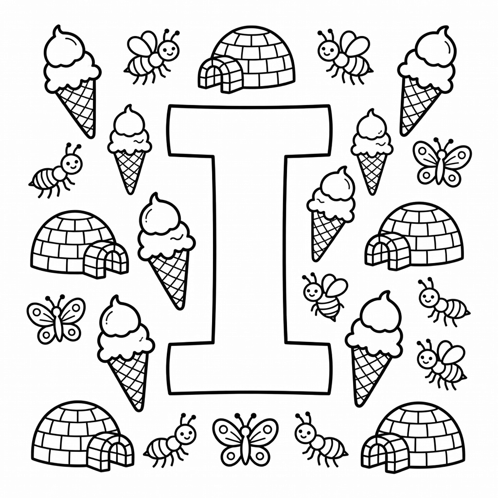 Letter I coloring page
