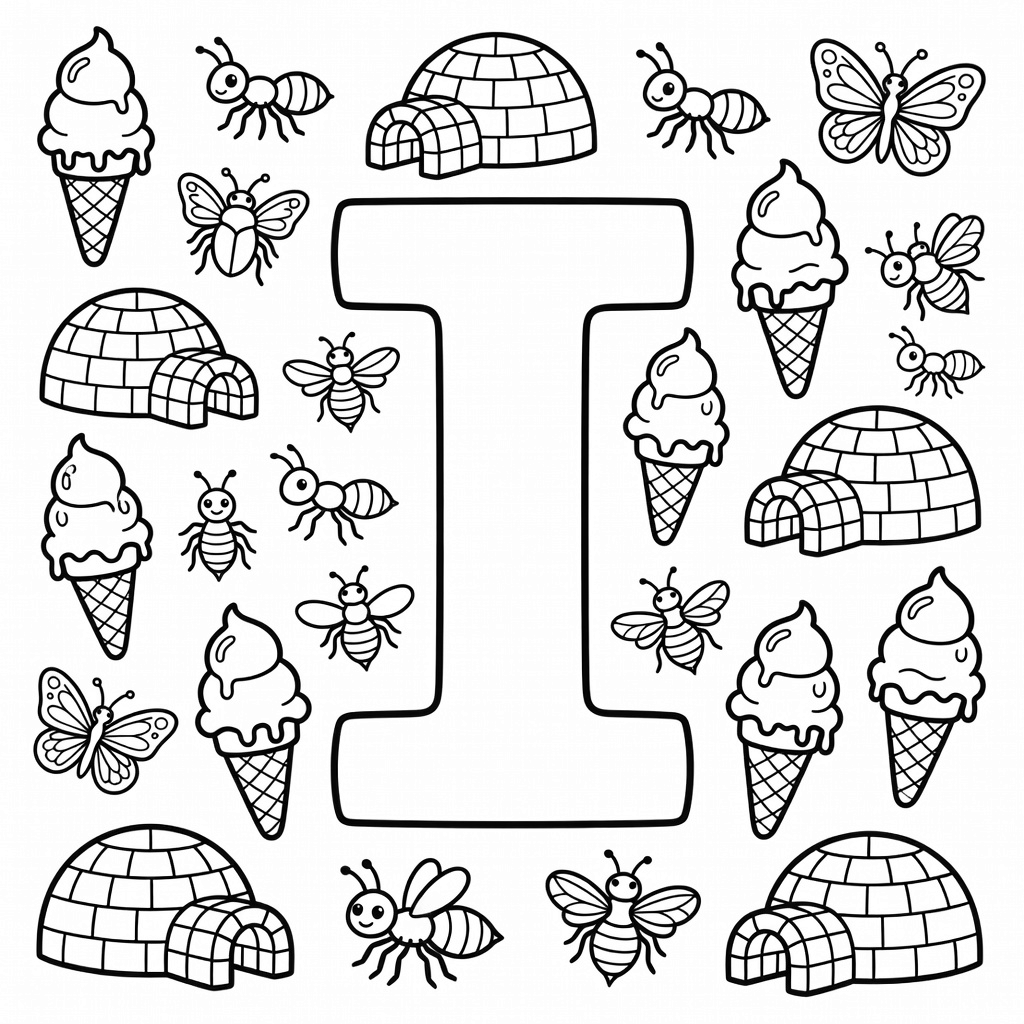 Letter I coloring page
