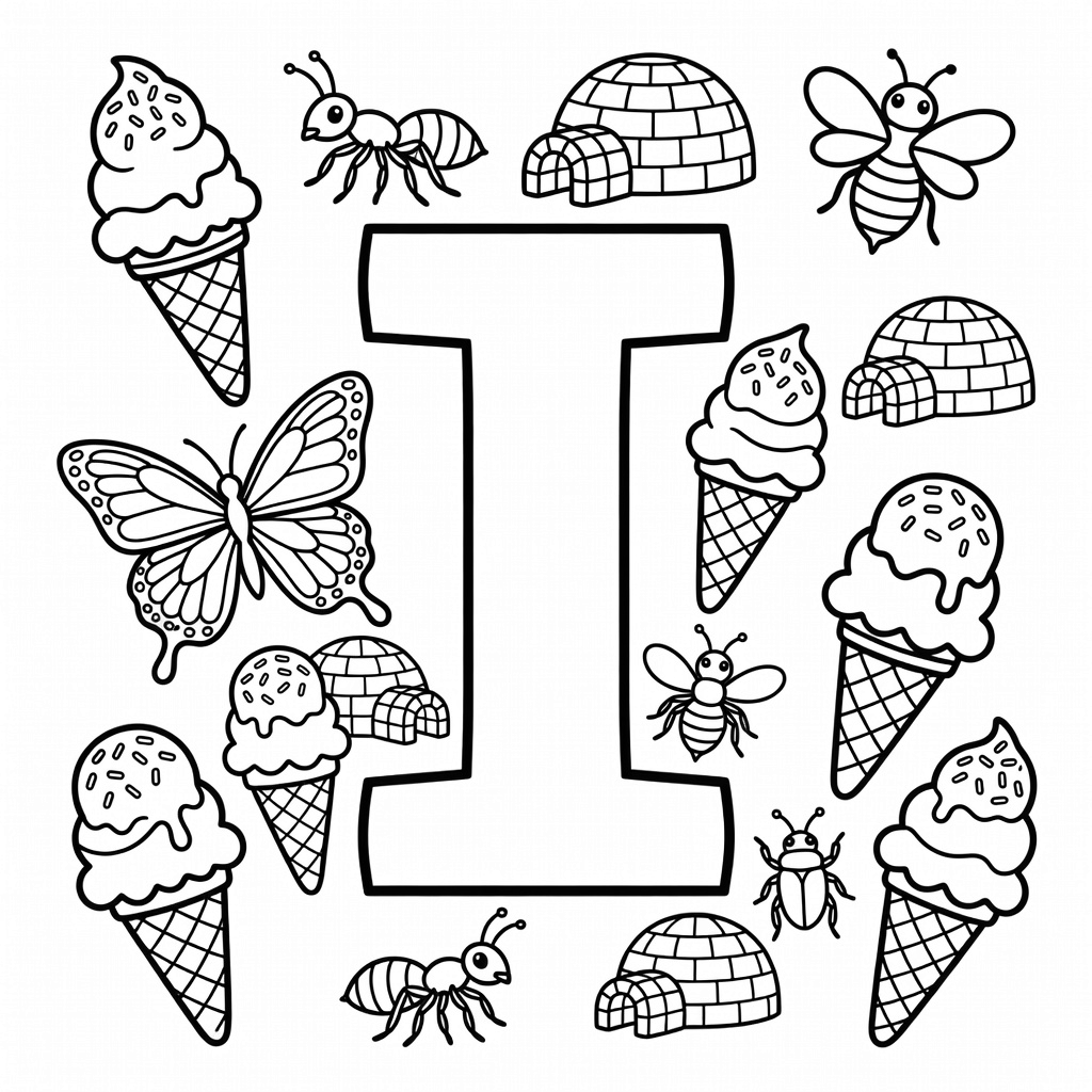 Letter I coloring page