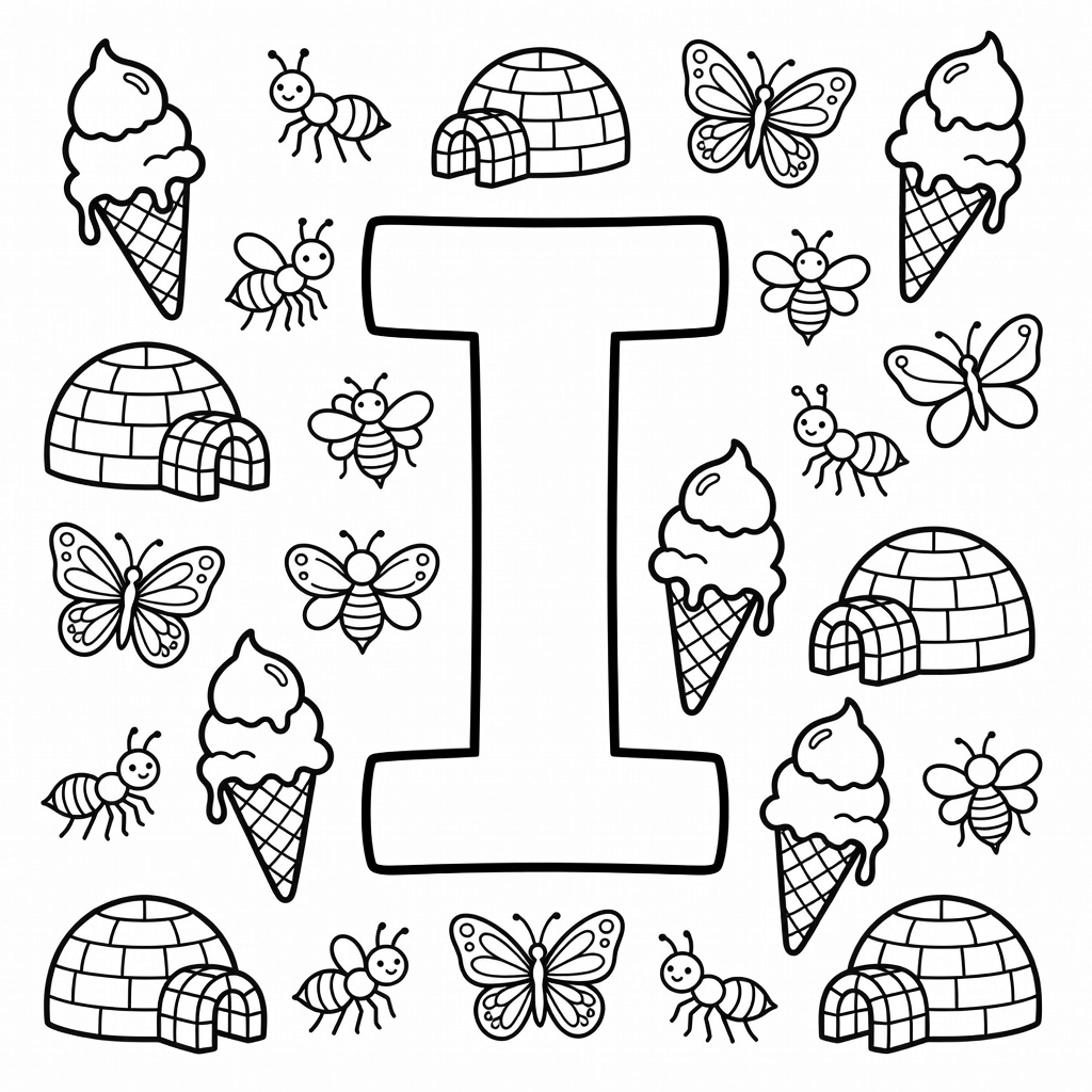 Letter I coloring page