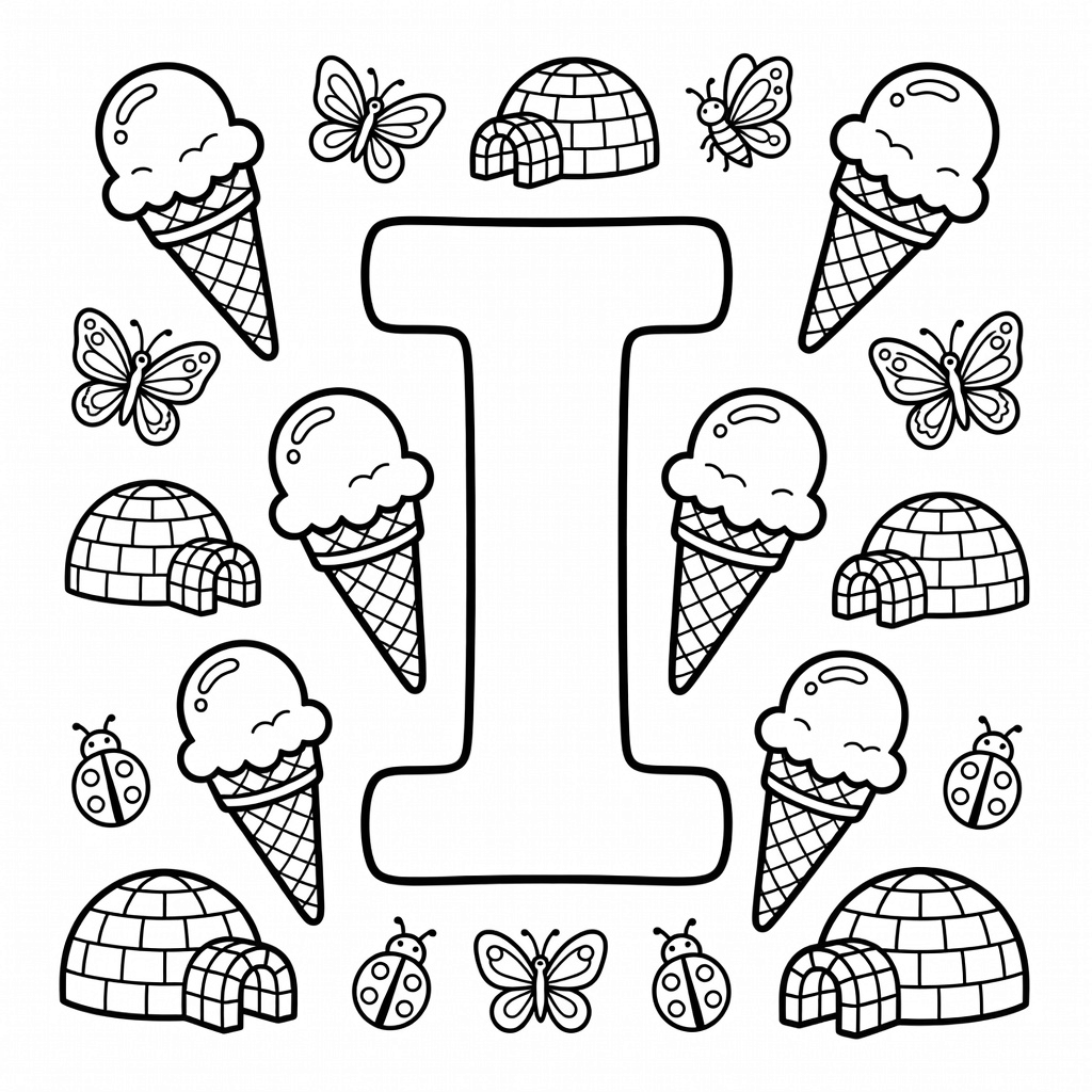 Letter I coloring page