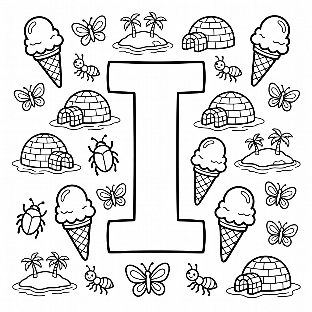 Letter I coloring page