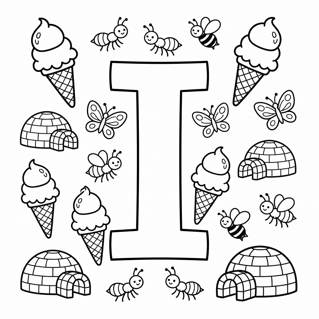 Letter I coloring page