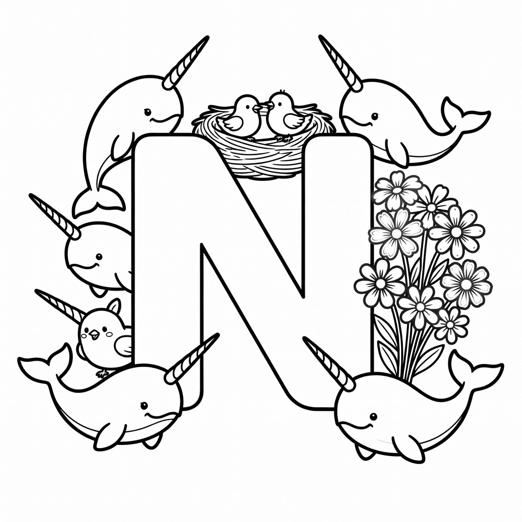 Letter N coloring page