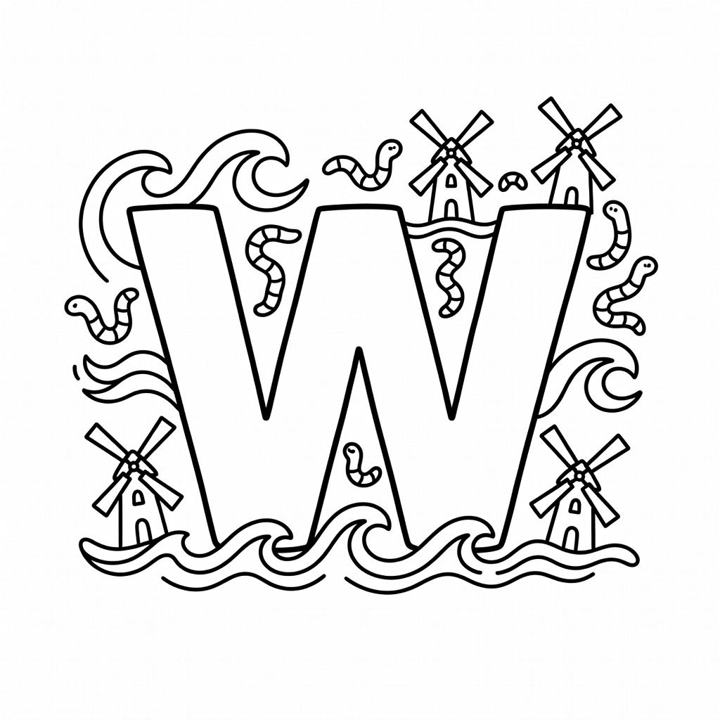 Letter W coloring page