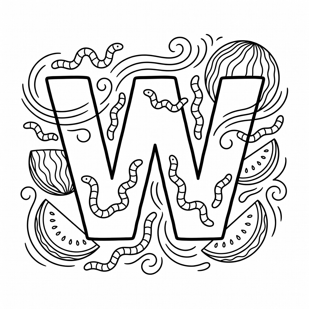 Letter W coloring page