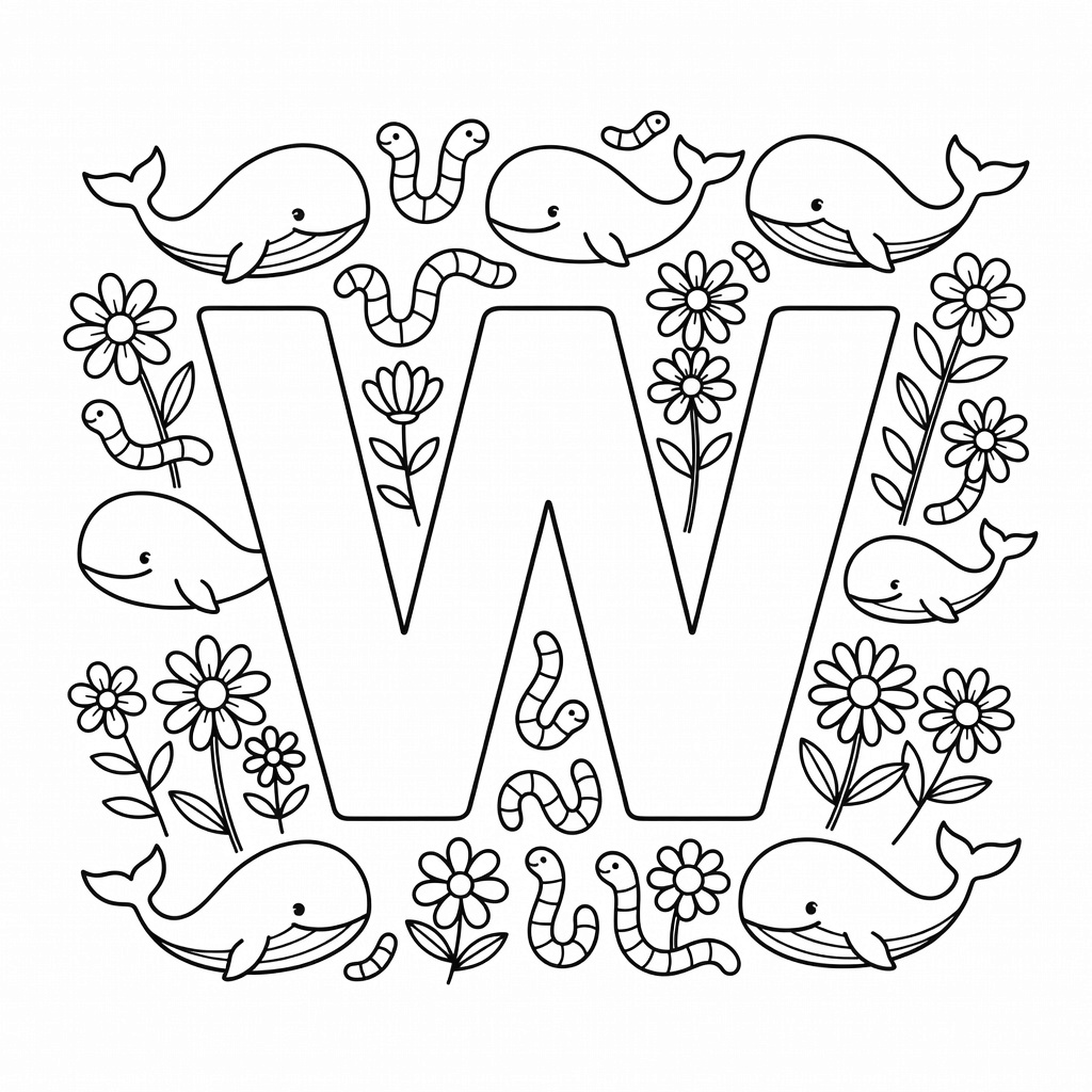 Letter W coloring page