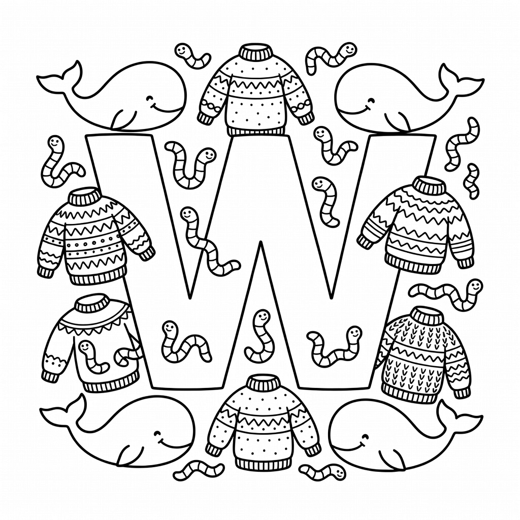 Letter W coloring page