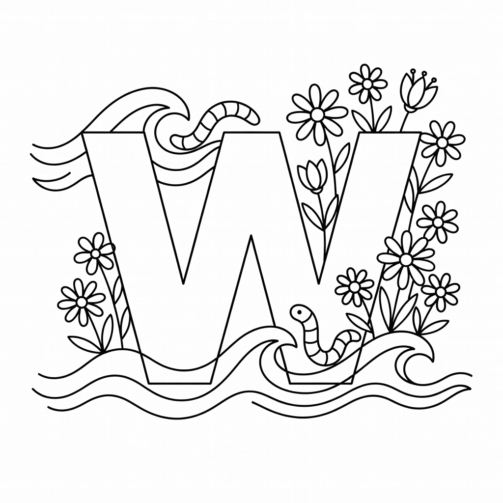 Letter W coloring page
