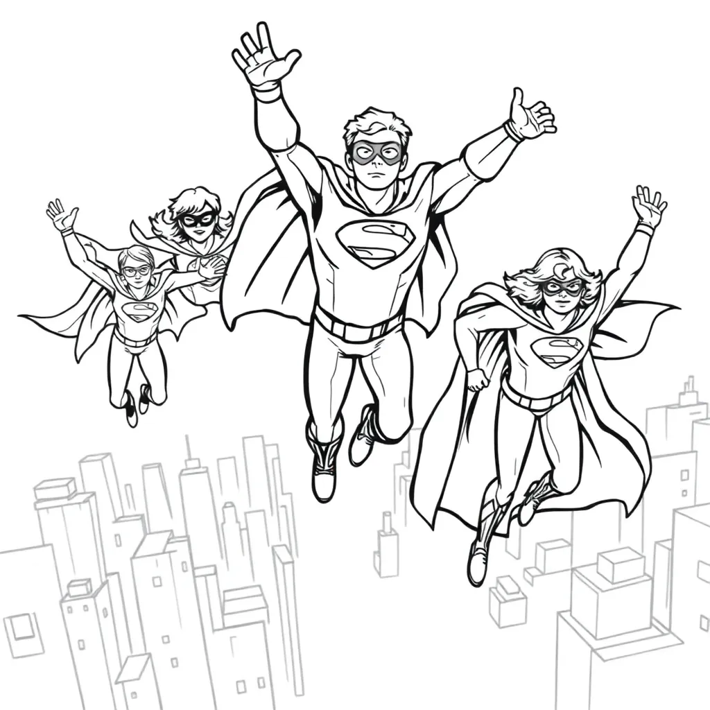 Superheroes coloring page