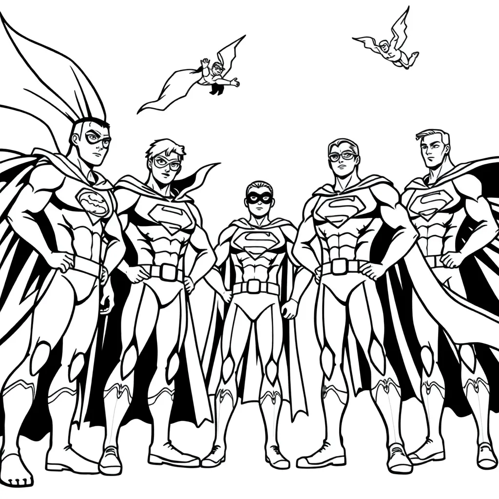 Superheroes coloring page