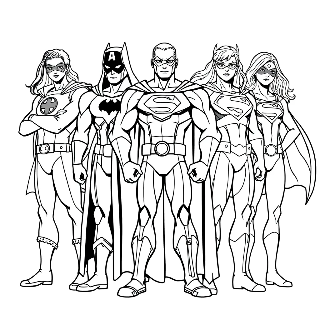 Superheroes coloring page