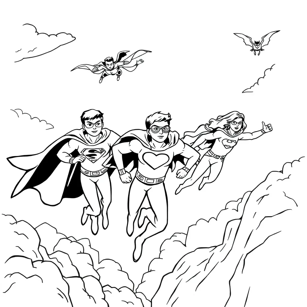 Superheroes coloring page