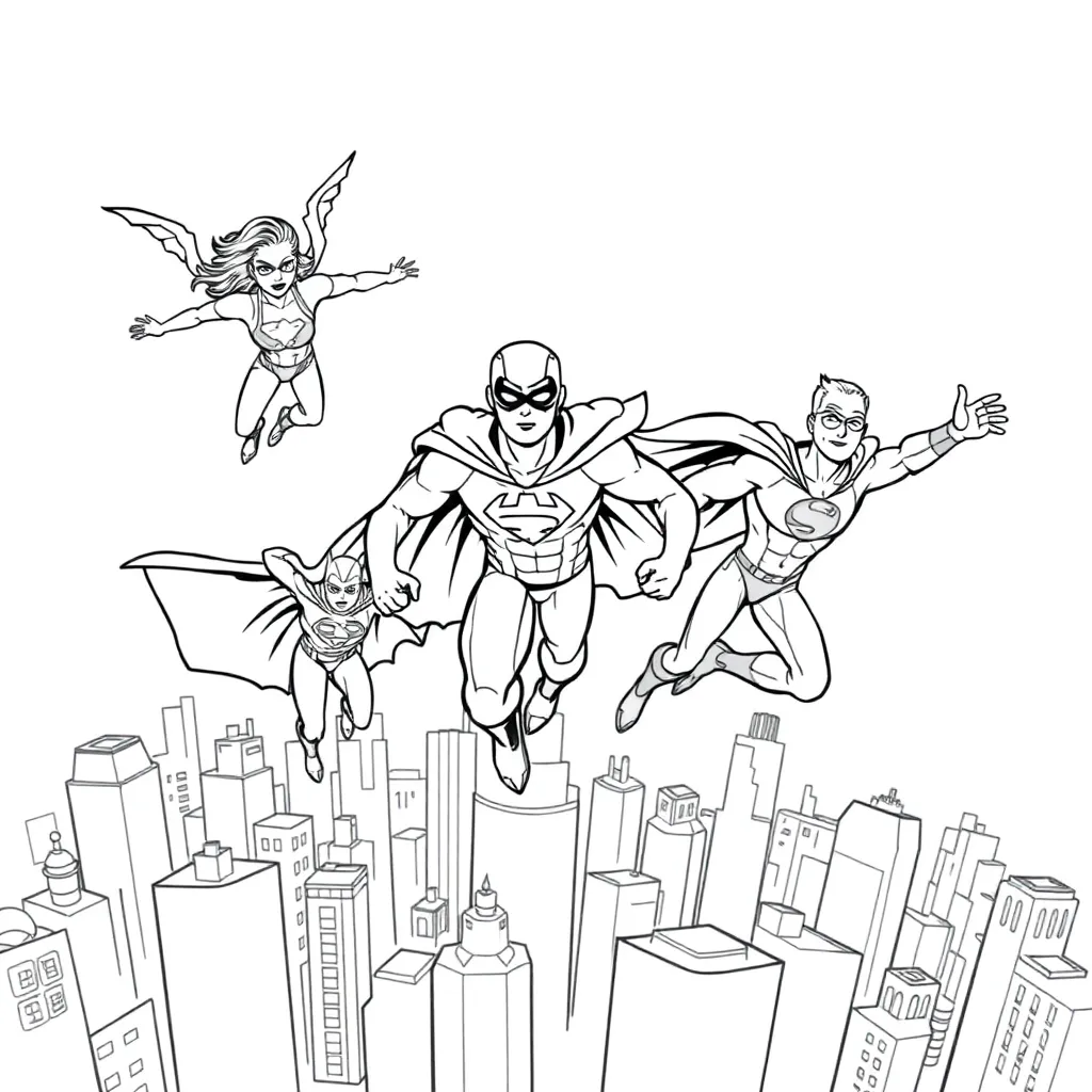 Superheroes coloring page