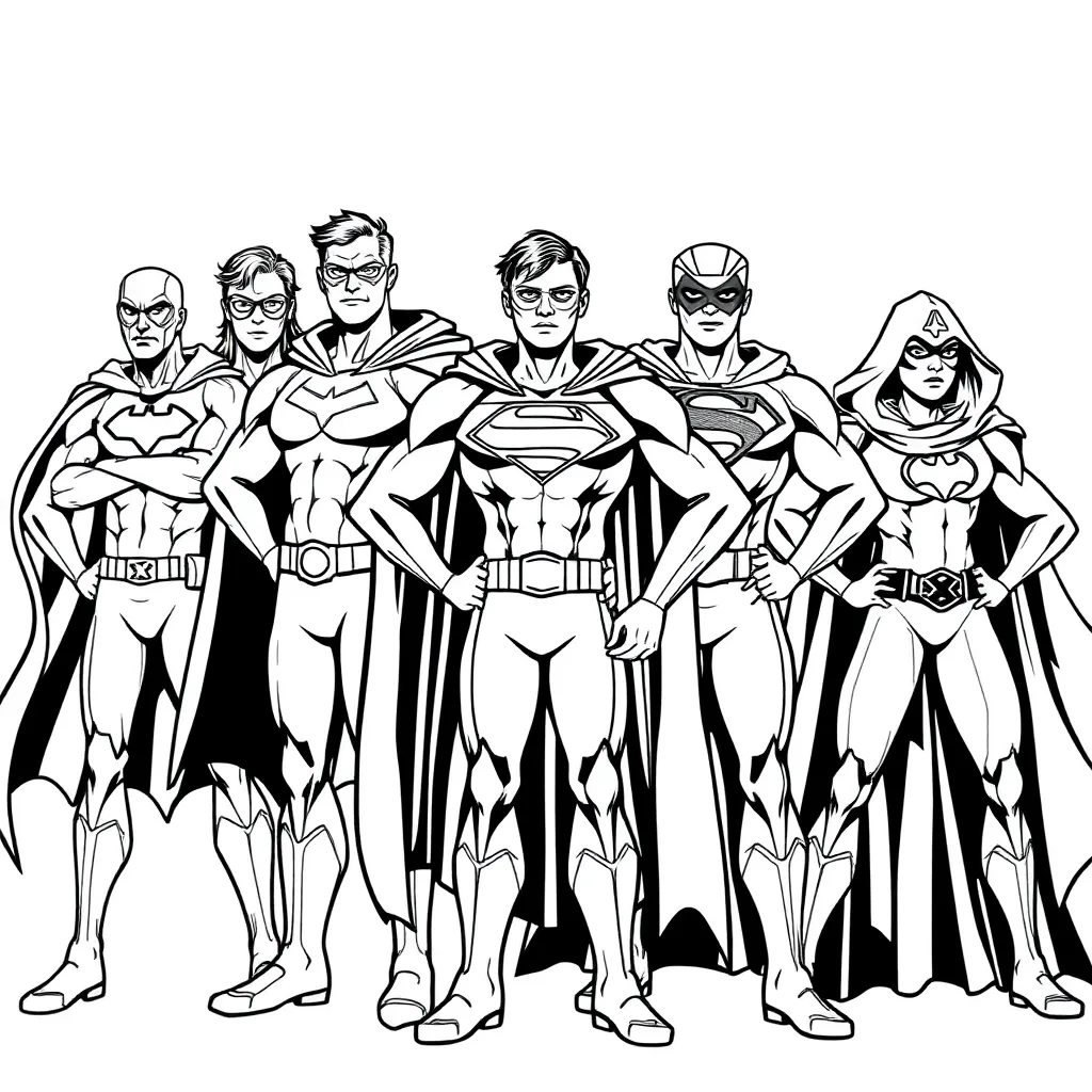 Superheroes coloring page