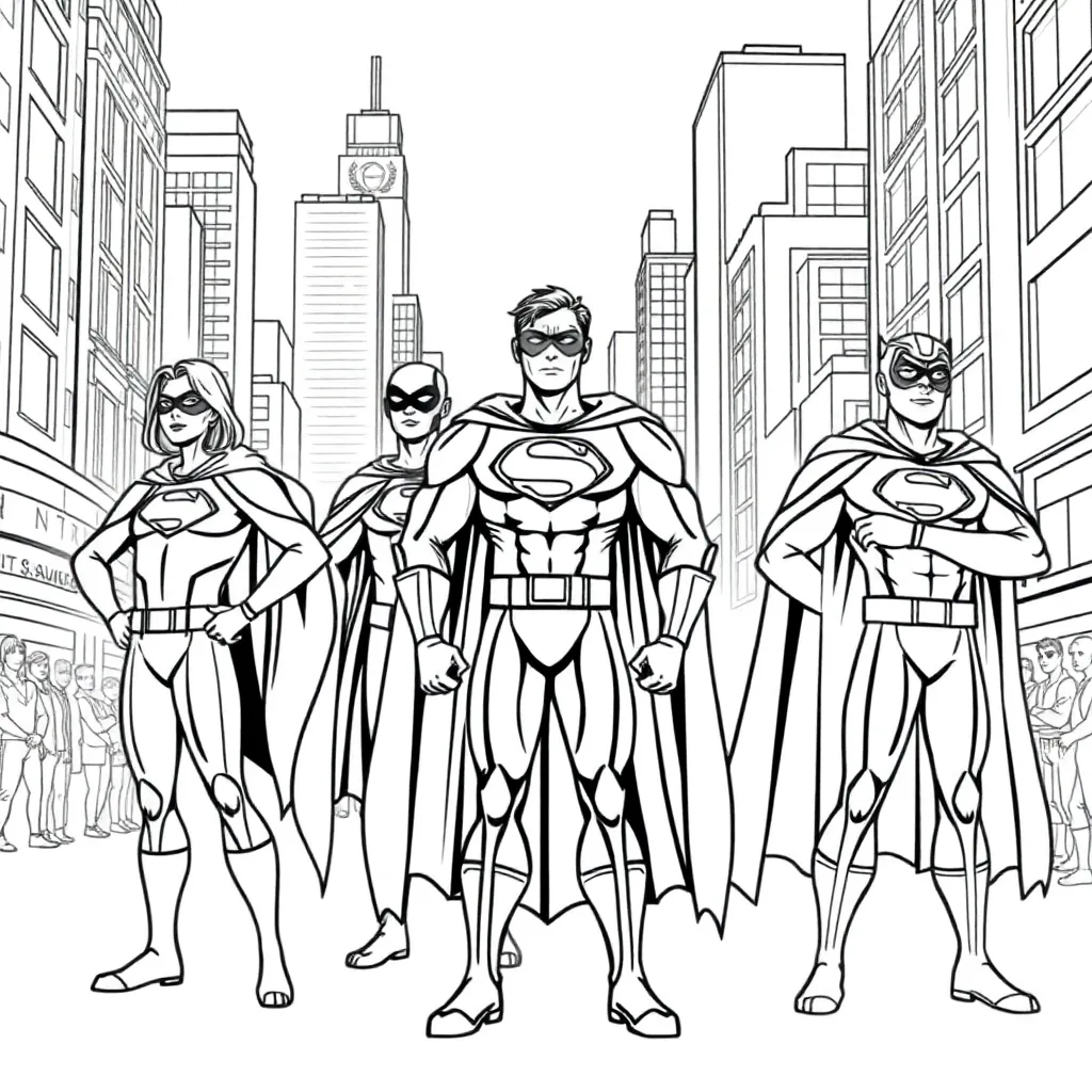 Superheroes coloring page