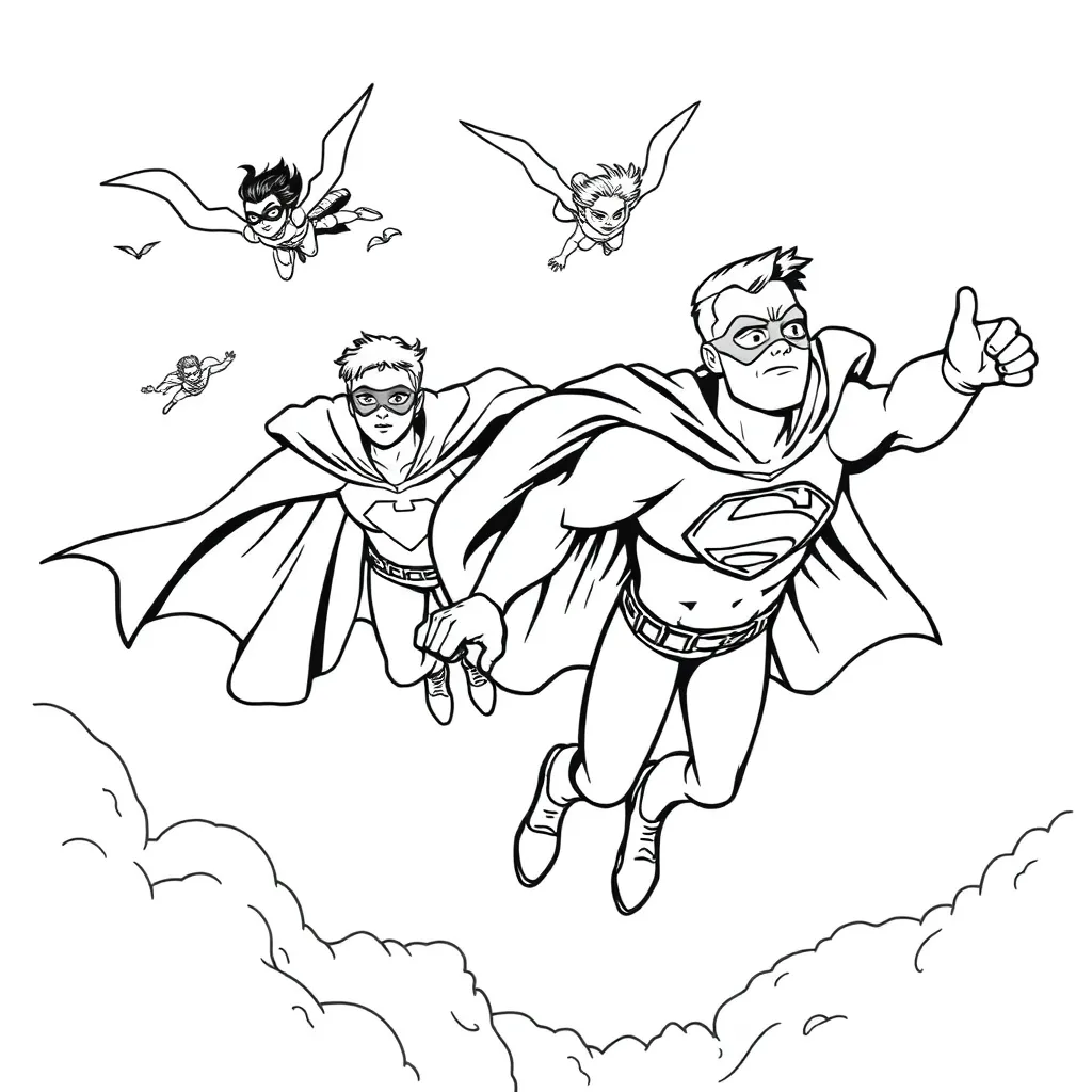 Superheroes coloring page
