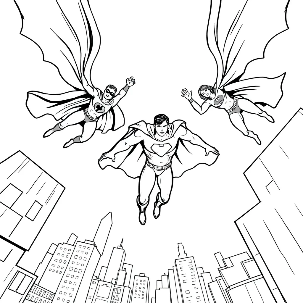Superheroes coloring page