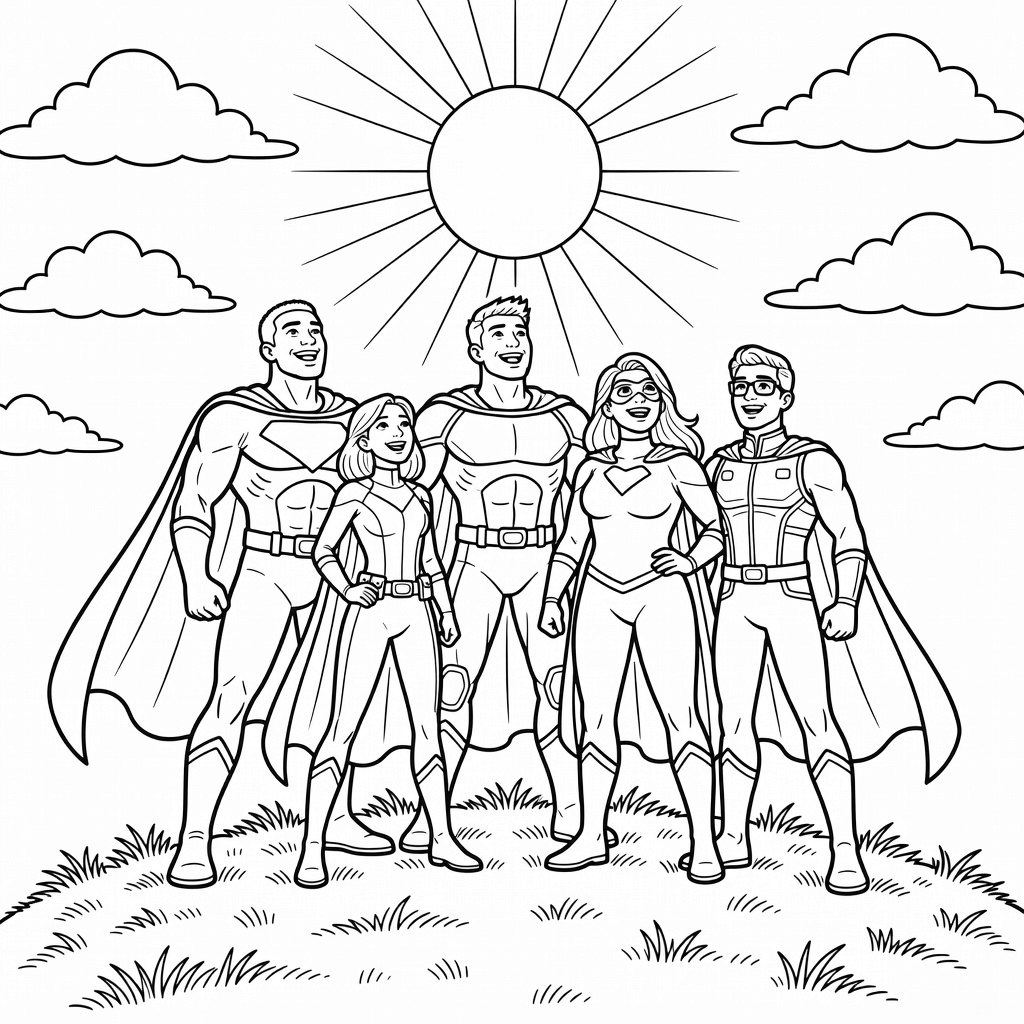 Superheroes coloring page