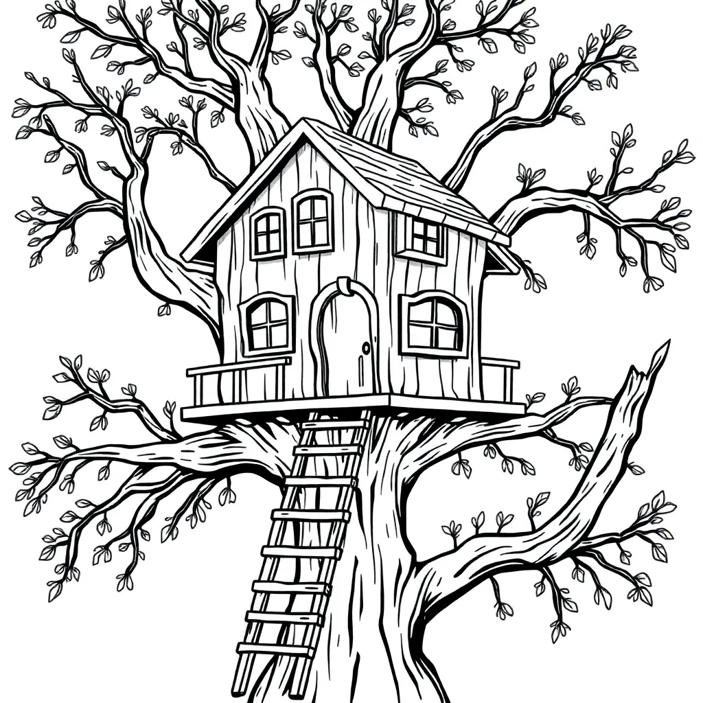 Treehouse coloring page