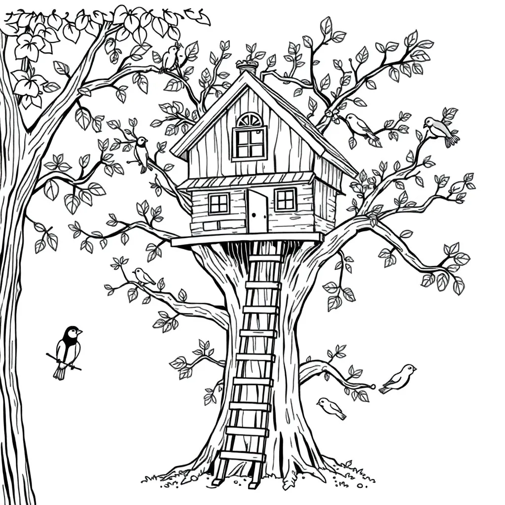 Treehouse coloring page