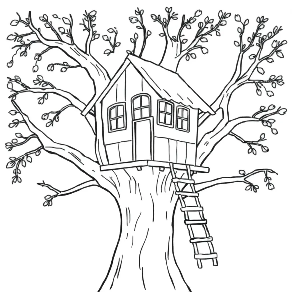 Treehouse coloring page