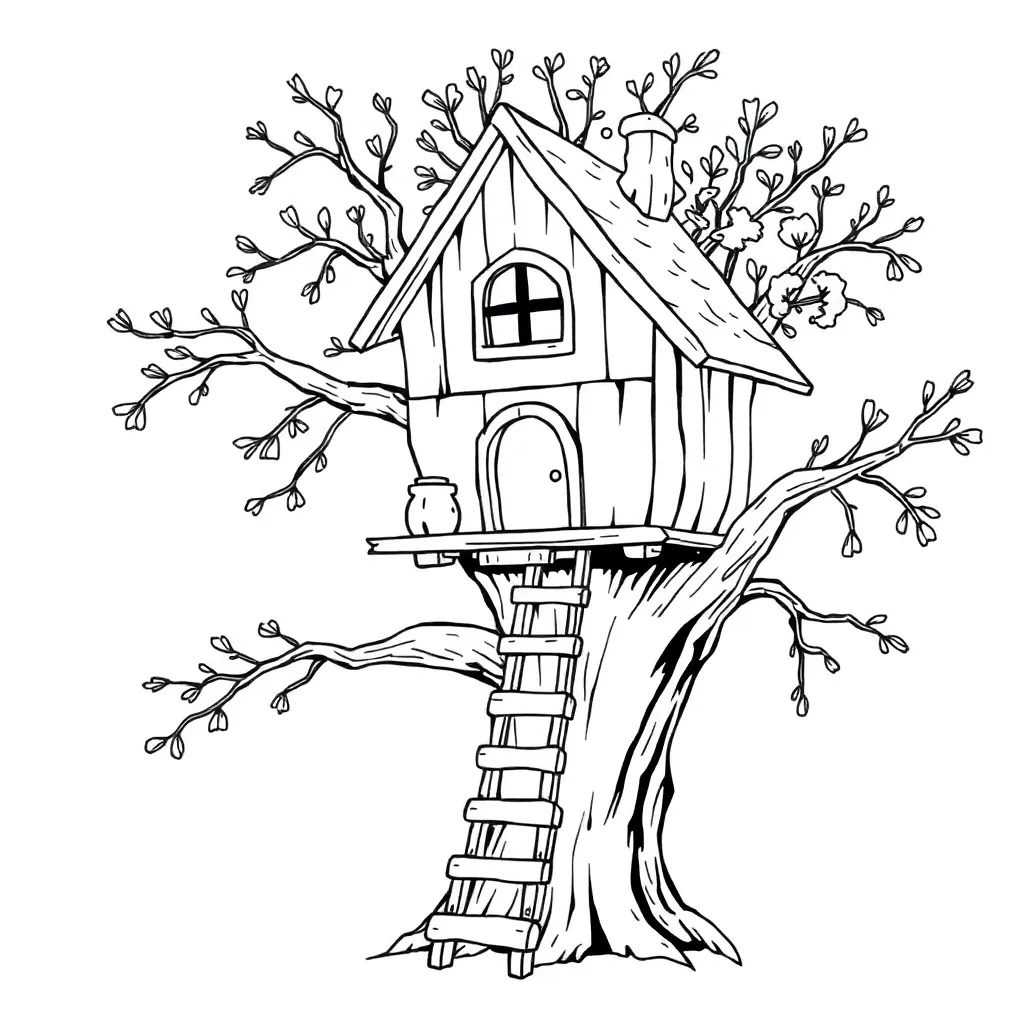 Treehouse coloring page