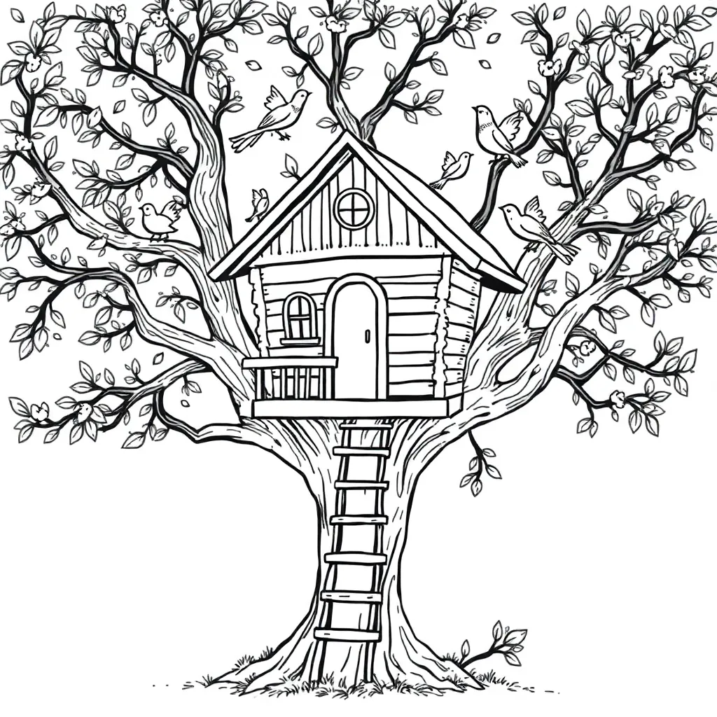 Treehouse coloring page