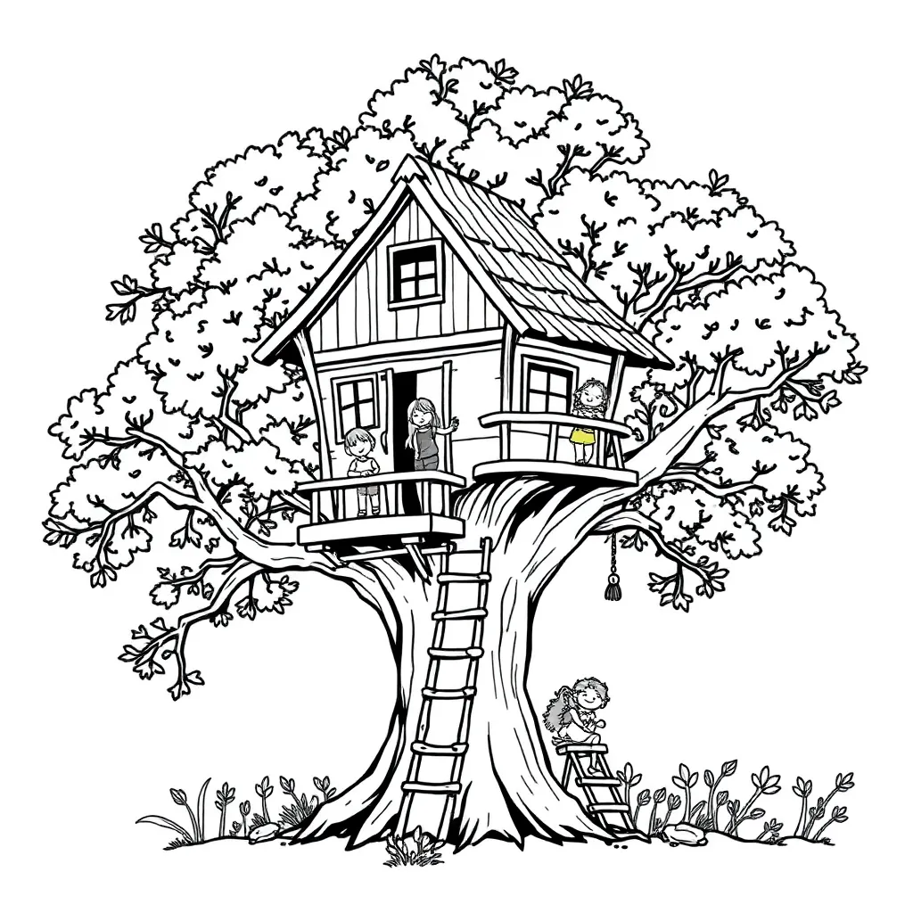 Treehouse coloring page