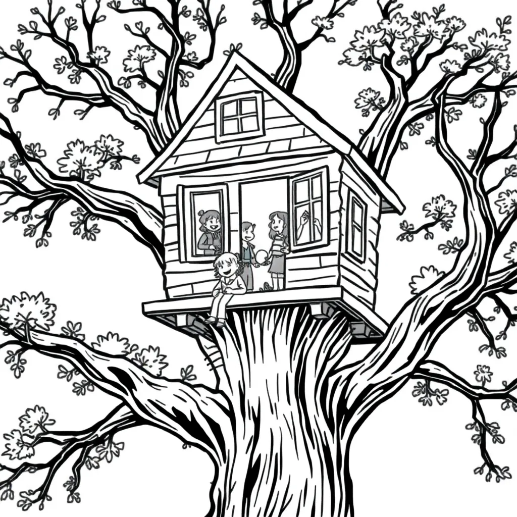 Treehouse coloring page