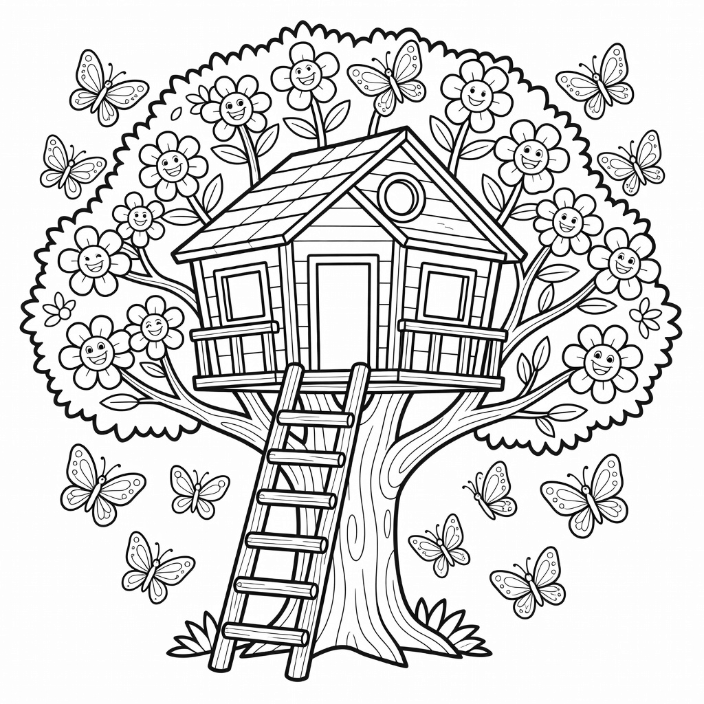 Treehouse coloring page
