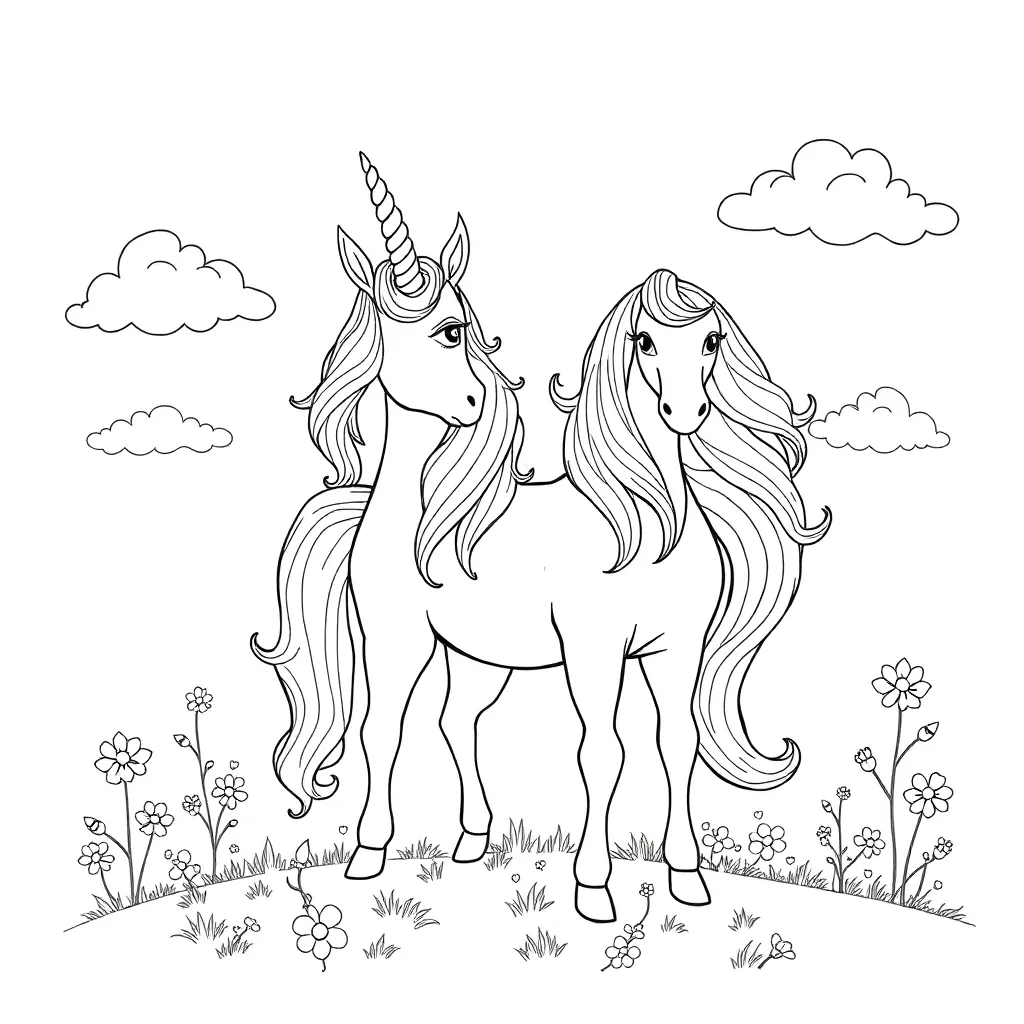 Unicorns coloring page
