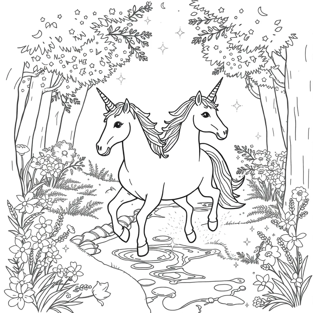 Unicorns coloring page
