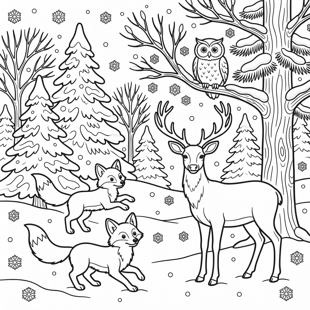 Winter Wildlife coloring page
