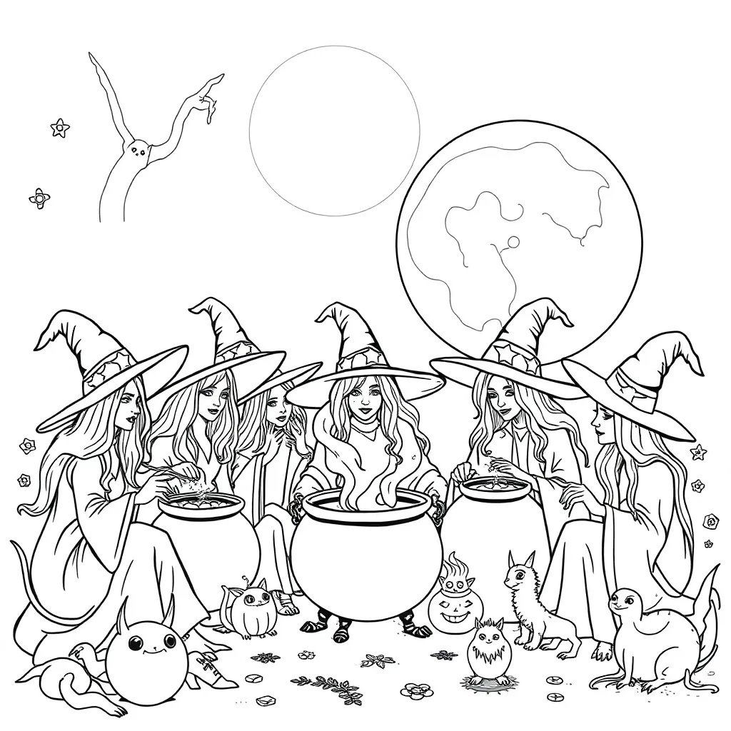 Witches coloring page