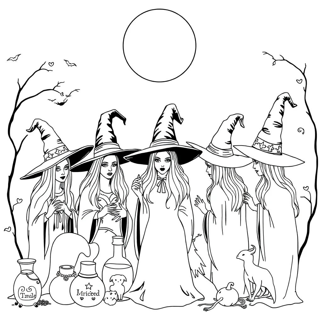 Witches coloring page