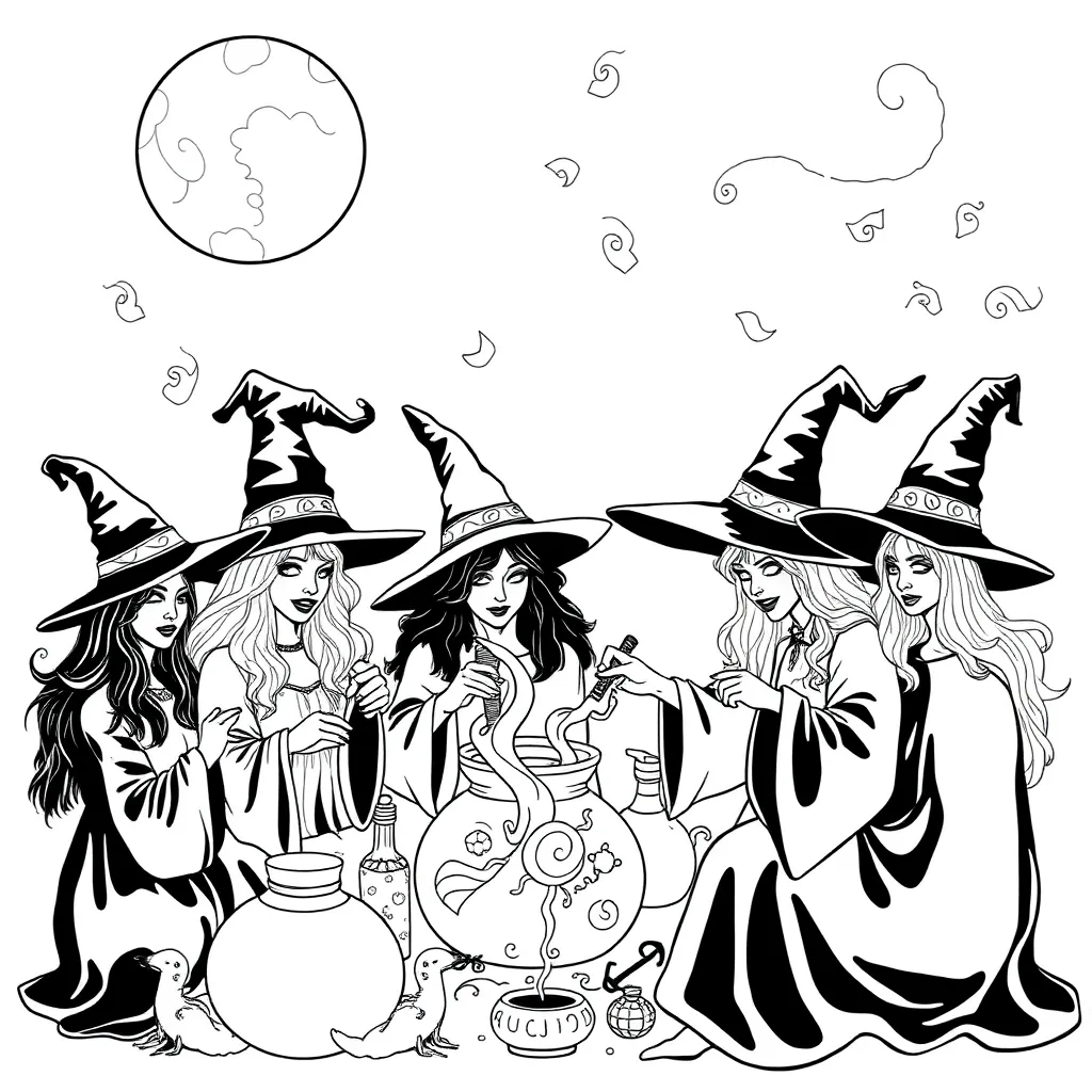 Witches coloring page